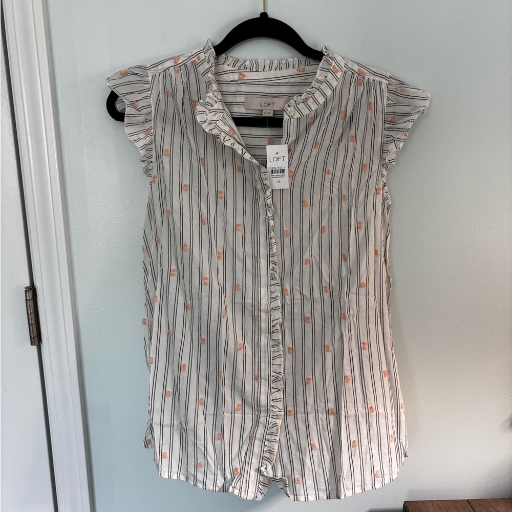 LOFT Ruffle Sleeve Striped Blouse - Size XS